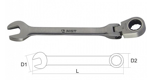 Ключ комбинированный с храповым механизмом 17мм 72 зуб., шарнирный AIST 010417B